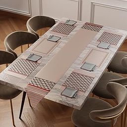 Stoa Paris Dining Table Runner 6 Seater, 1 Satin Table Runner, 6 Satin Placemats, 6 Cotton Napkins, Home, Family Dining, Cafe, Hotel, Machine Washable, Rosewood Revelry - Rosewood, Gold-image-11