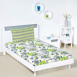 Amazon Brand - Solimo Floral Breeze 144 TC 100% Cotton Single Bedsheet with 1 Pillow Cover, Green-image-88