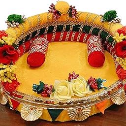 Wood Thakur Ji Bed (Gold and Red)-picture-18