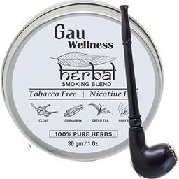 Gau Wellness Ayurvedic Herbal Smoking Mixture Blend 30 gram - 100% Tobacco Free and Nicotine Free With 1 Wooden Black Smoking Pipe | Made Of Natural Clove, Tulsi and Other Ayurveda Herbs(De Addiction)-image-105