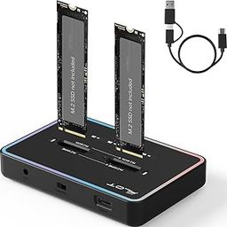 Duplicator Cloner Dual-Bay Offline USB C to NVME SATA Docking Station, M.2 Reader 20Gbps for Both (M Key, B+M Key) PCIE NGFF Dock, Size 22110 2280 2260 2242 2230 Enclosure - NN/SS RGB-11