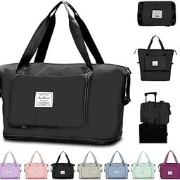 Large Capacity Folding Travel Tote Bag, Oxford Fabric Waterproof Lightweight Foldable Travel Duffel Bag, Portable Expandable Travel Bag, Dry and Wet Separation Carry On Bag for Airplanes, Black-image-48