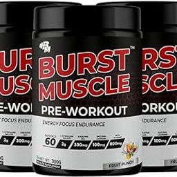 BURST MUSCLE Pre Workout Powder 300 G | 60 Serving Pre Workout Supplement for Men and Women | 300mg Creatine HCL and 800mg Beta-Alanine | Fruit Punch| for Energy, Focus & Strength | Pack of 3-image-31