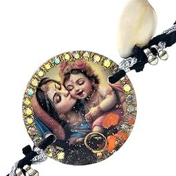 Traditional Panchmasi Rakhi for Expectant Mothers, Divine Mother-Yashoda and Krishna with Silver Coloured Beads, Black Cord, Adjustable Size | Panchmasiyu | Panchmasi | Rakhdi | Bandhan-39