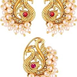 Vighnaharta Red CZ stone and Pearls moti Nath Nathiya./ Nose Pin for women VFJ2191ERG-1134NTH-RED-image-14