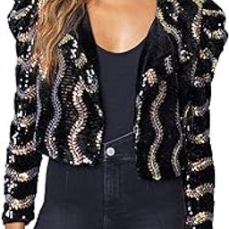Womens Womens Sequence Detail Puff Sleeve Cropped Open Blazer, Comfortable & Stylish Coat-44