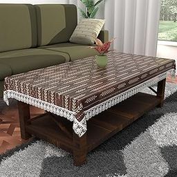 Kuber Industries 40x60 Inches Durable & Wipeable 4 Seater Dining Table Cover for Living Room | Anti Slip Teapoy/Computer & Office Table Cloth/Sheet | Lining Leaf - Cream & Brown-image-23