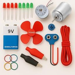 DIY Electric Motor Fan Kit with 9V Battery, DC Motor, LED Lights, Propeller, Wires, Clips, Battery Connector & Rubber Bands – Ideal for Science Projects & Kids STEM Learning-26