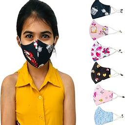 3 Layer Cotton mask for kids Age Group of (7-12) kids prints for kids Reusable Face Mask with Super Breathable & Washable Pack of (6)-11