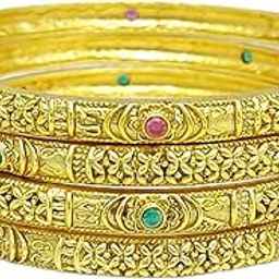 Gold Plated Ruby Copper Chudi Bangle Set For Women And Girls.-34