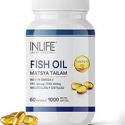 INLIFE Fish Oil Omega 3 Capsule 1000mg | Heart, Brain and Joint Health | Molecularly Distilled Highly Concentrated Supplement - 60 Softgels (Pack of 1, 60)-image-1