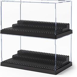2 Pack Minifigure Display Case for Action Figures Blocks, Clear Dustproof Acrylic Display Box Storage with 3 Movable Steps Gifts for Children,Black…-image-0