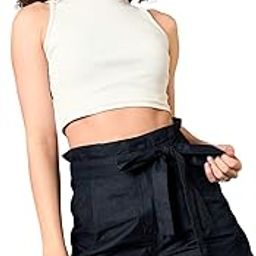 Classic Black Denim Tencel Waist Tie Shorts-image-1