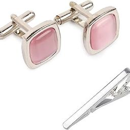 Stainless Steel Pink Cufflink With Silver Tie Pin for Men – Durable, Perfect for Shirts – Includes Elegant Velvet Pouch-image-79