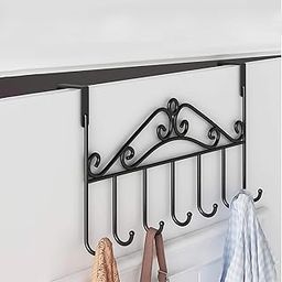 CANWAY® 1 Pc Stainless Steel Over-The-Door 7 Hooks Hanger for Home & Office, No Drilling Hanger, Black-picture-8