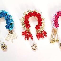 Laddu Gopal Ji Chandrikaa/Mukut Size 3-6 for Radha Rani/Durga MATA/for All Goddesses Combo of Three with Matching kangan Set-4