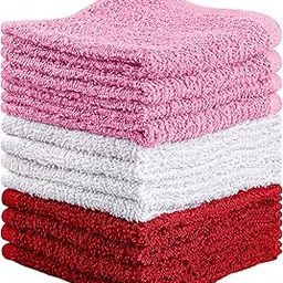 Towel and Linen Mart 100% Cotton - Wash Cloth Set - Flannel Face Cloths, Highly Absorbent and Soft Feel Fingertip Towels (Red, White & Pink, Pack of 12)-27