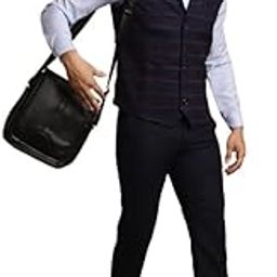 Men's Blue Merino Checked Medium Nehru Sleeveless Jacket-11