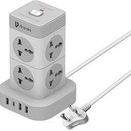 UltraProlink 12 in 1 Tower Extension Board Surge Protector Multi-Port |8 AC Sockets, 3 USB-A + 1 Type-C Port 3.4A | Spike Guard | Higher Device Safety with ISI Approved Heavy Duty Cable-2m/6.5 ft-30
