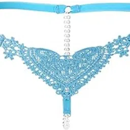 snappsy Womens Thin Lacy Pearls Hollowed Out Thong G-String Panties Blue-picture-24