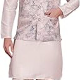 Silk Blend Men's Floral Printed Nehru Jacket With Kurta Pyjama Set-6