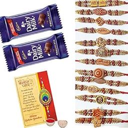 Rakhi Set of 12 with Chocolate for Brother, Rudraksh Rakhi with Chocolate Combo Gift Pack for Bhaiya Bhabhi Kids,Rakhi gift for brother with chocolate-image-37
