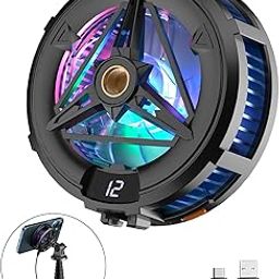 Phone Cooler with 1/4" Screw Hole, Mobile Cooler with 3 Cooling Modes, LCD Display, RGB Light, Semiconductor Technology Instant Gaming Cooling Fan for IOS and Android Phones, iPad (Black)-54