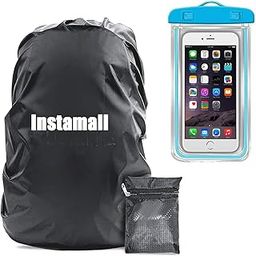 INSTAMALL Travel Essentials Premium Waterproof Rain & Dust Cover for Backpack with Pouch 30-45 litres Capacity with Mobile Rain Protection Cover (Black)-image-55
