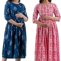 Maternity Dress Women's Printed Kurti | Ethnic Wear for Pregnancy | Comfortable Feeding Dress | materity Dress for Baby Shower (Pack of 2)-image-92