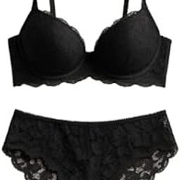Black Lace Bra and Panty Set - Padded Push-Up Bra with Lace Bikini Panties | Elegant Lingerie Set for Women-image-114