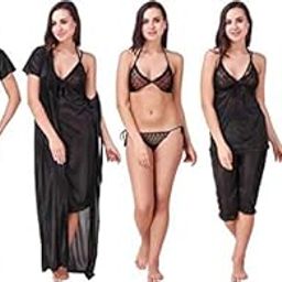 Women's & Girl's Satin Solid Nightwear Set Pack of 6-image-22