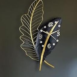Aesthetic Metal Feather Black Metal Wall Clock Decor Leaf Wall Hanging Clock Decoration, Art Sculpture Clocl for Living Room Bedroom Dining Room Office Restaurant Size :14x2x24 Inch-16