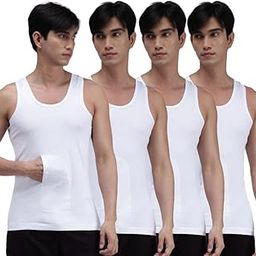 Men Cotton Solid White Sleeveless Vest Combo Pack-image-16