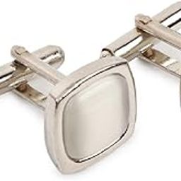 Men's White Square American Stone Cufflinks – Brass Metal Formal Shirt Wooden Jewelry in Pouch– Classic Dress Cuff Links for Business or Weddings-image-89