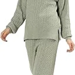 kvetoo Women Winter Coord Set Cable Knit Wool Blend Sweater and Wide Leg Pants Two Piece Pajama Lounge Wear Travel and Casual Outfit Pista Size M-picture-10