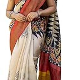 Women's Tusser Silk Elegant Cream & Multicolor Saree with Traditional Ikat Inspired Design Saree with Matching Blouse Peice-picture-16