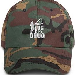 Fishing Hat Tug is My Drug Fisher Men Women Retro Vintage Ocean Fisherman Funny Trout Boat Cap Green Camo-image-1