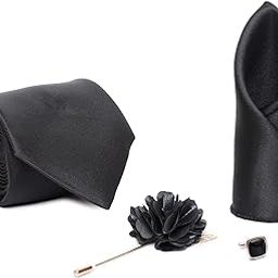 Men Formal/Casual Micro Silk Neck Tie Pocket Square Accessory Gift Set with Cufflinks and Brooch Pin-image-56