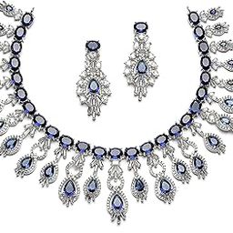 Rhodium-Plated American Diamond Studded Oval & Teardrop Shaped Necklace With Earrings Jewellery Set For Girls and Women-13