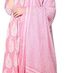 Women's Cotton Buta Print Calf Length V- Neck 3/4th Sleeve A-Line Kurta With Pant and Dupatta (Lavender)-picture-12