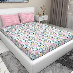 RD TREND® Presents Luxurious Supersoft Cotton Feel 210 Tc (100x108 Inch) bedsheet for Double Bed King Size with 2 Pillow Covers Size 18x28 Inch Color-Pink&White Heart-image-73