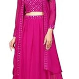 Women Black Embroidered Sequinned Top with Palazzos & Shrug (Big Girls, 3 Peac Pink, M) (M,L,XL,XXL)-image-51