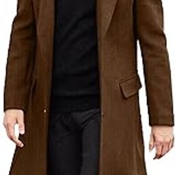 Men's Casual Trench Coat Slim Fit Notched Collar Long Jacket Overcoat Single Breasted Pea Coat wih Pockets-image-44