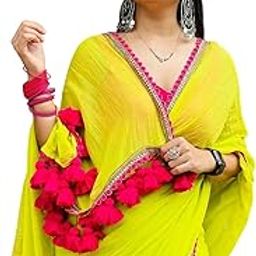 Womens Embroidered Latest Collection Lace Border Saree With Contras Unstitched Blouse Piece-image-1