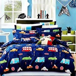 Livmoda Cars-Buses Print Cotton Double Bedsheet for Queen Size Bed (Multicolour)-image-25