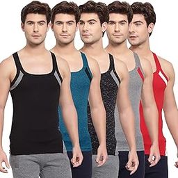 Men's Cotton Solid Multicolors Square Neck Sleeveless Gym Vest - Pack of 5 (#755)-17