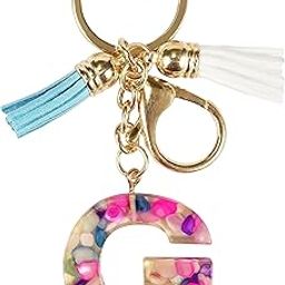 Resin Alphabet Initial G letter keychain for Boys & Girls | Mix stone Resin Key chain for Purse, Handbag and Backpack | Handmade Resin Keychain with Tassel for Men and Women - Multicolor-picture-22