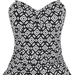 Women's 50's Retro Ruched Tankini Swimsuit Top with Ruffle Hem Argyle Pattern 6-image-30