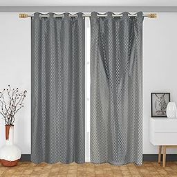 IVAZA Faux Silk Hybrid Designer 100% Blackout Curtain 2-in-1 |Dual-Layer Design with Decorative Mesh Overlay & Tie Ribbon|100% Light Blocking,Thermal Insulated, Door- 7 Feet (Pack of 2) Grey-image-23