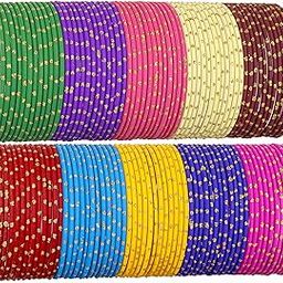 Metal Base Metal With Spreads Zari and Cutting Design Latest Attractive Bangles Set For Women and Girls-35